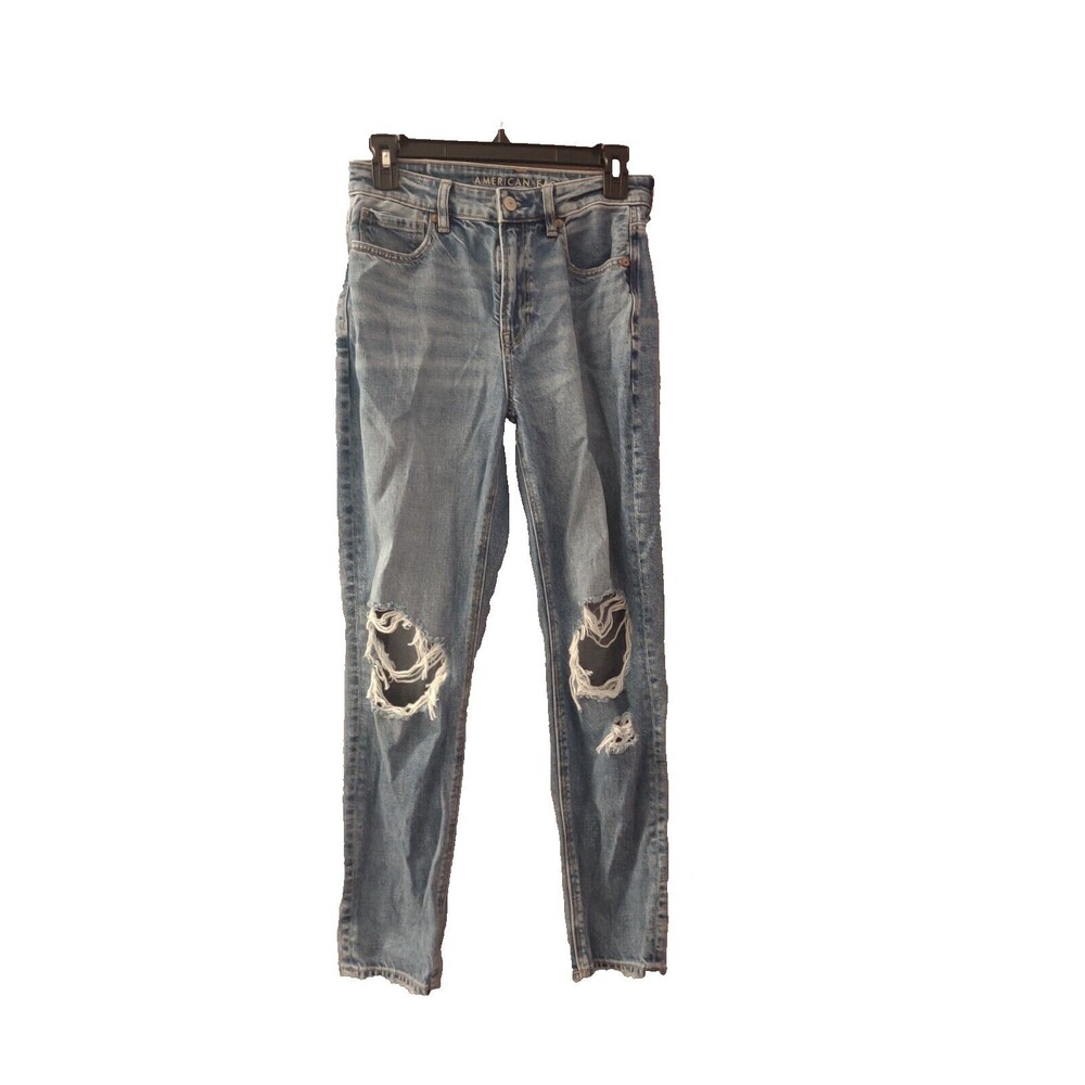 AMERICAN EAGLE Mom Jeans Women's Size 2 STRIGID High Rise Baggy Straight Ripped - Picture 1 of 14